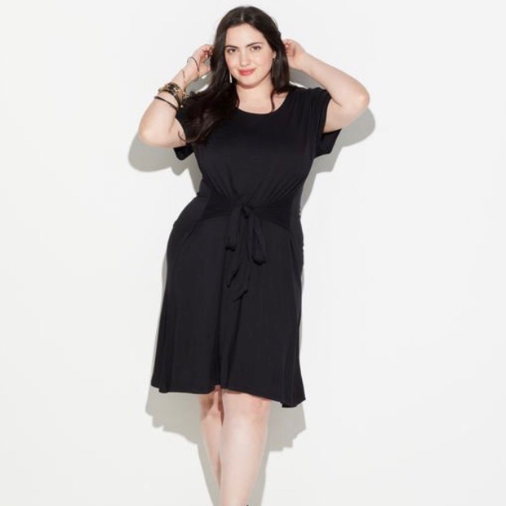 Avenue Loralette Knee Length Little Black Dress w/ Tie Front